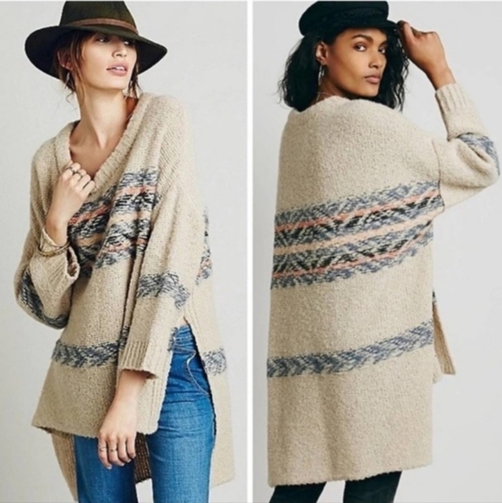 Free People Oversized Alpaca Fair Isle Tunic Boho Sweater - Picture 8 of 8